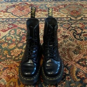 Dr. Martens Shiny Black Boots with Yellow Accents